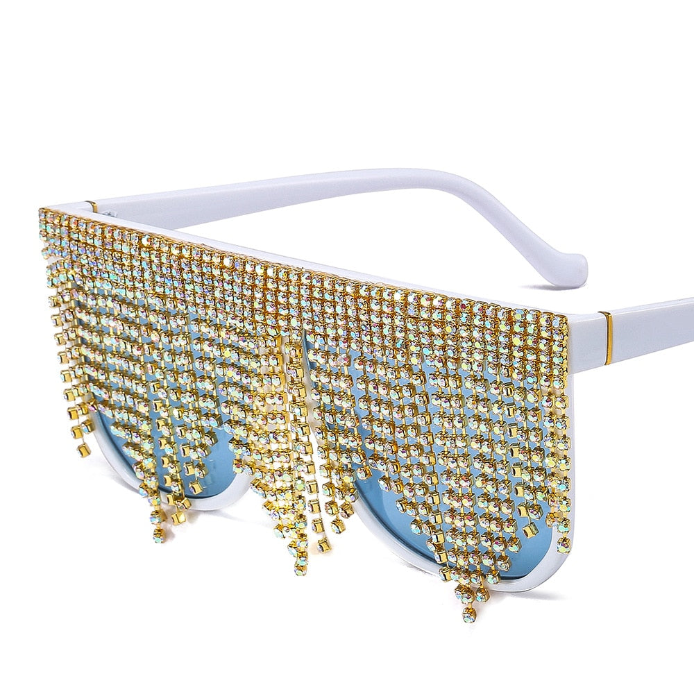  Women's Oversized Goggle Style Tassel Diamond One Piece Sunglasses - Women Sunglasses - DYAVOR® 