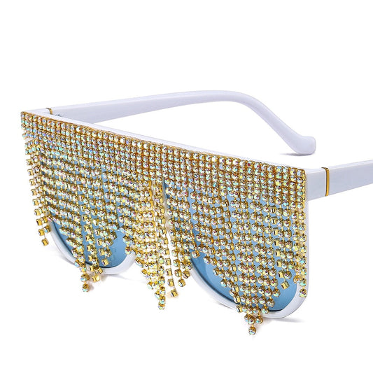  Women's Oversized Goggle Style Tassel Diamond One Piece Sunglasses - Women Sunglasses - DYAVOR® 