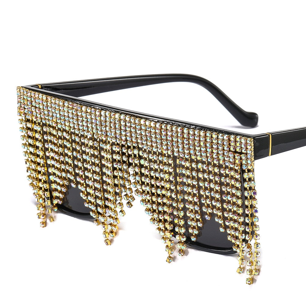  Women's Oversized Goggle Style Tassel Diamond One Piece Sunglasses - Women Sunglasses - DYAVOR® 