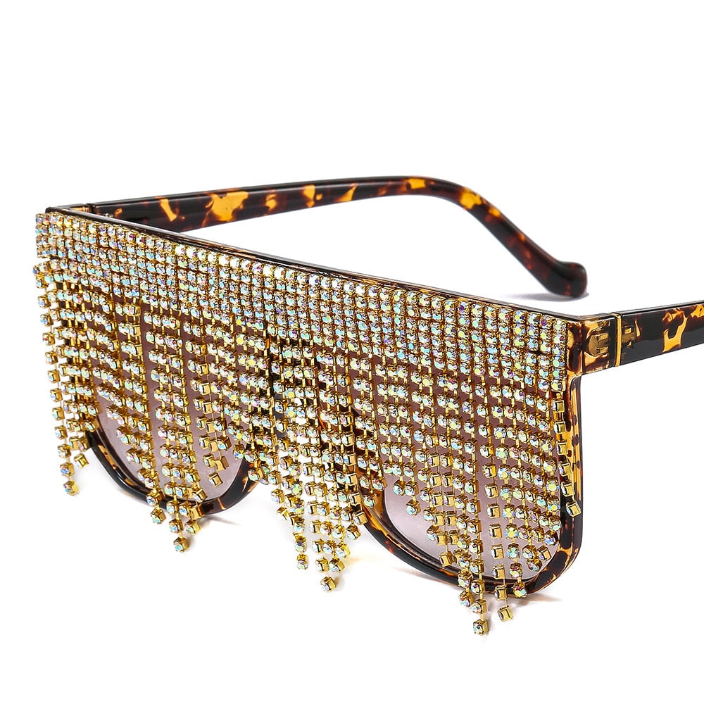  Women's Oversized Goggle Style Tassel Diamond One Piece Sunglasses - Women Sunglasses - DYAVOR® 