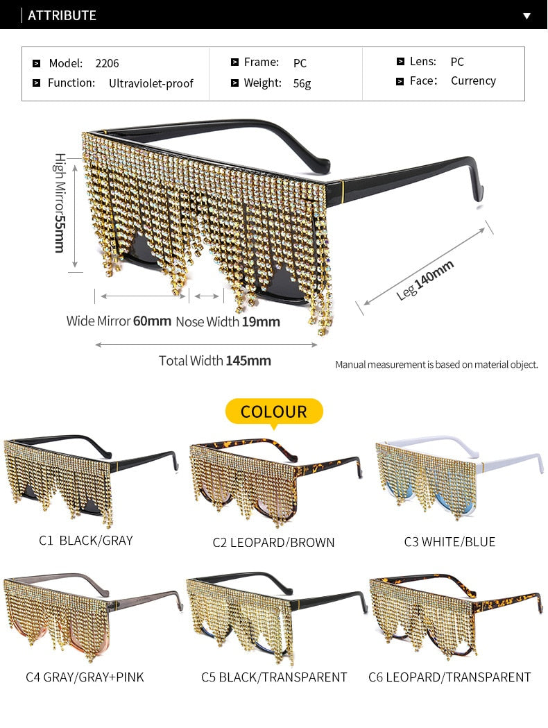  Women's Oversized Goggle Style Tassel Diamond One Piece Sunglasses - Women Sunglasses - DYAVOR® 