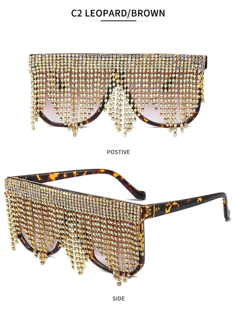  Women's Oversized Goggle Style Tassel Diamond One Piece Sunglasses - Women Sunglasses - DYAVOR® 