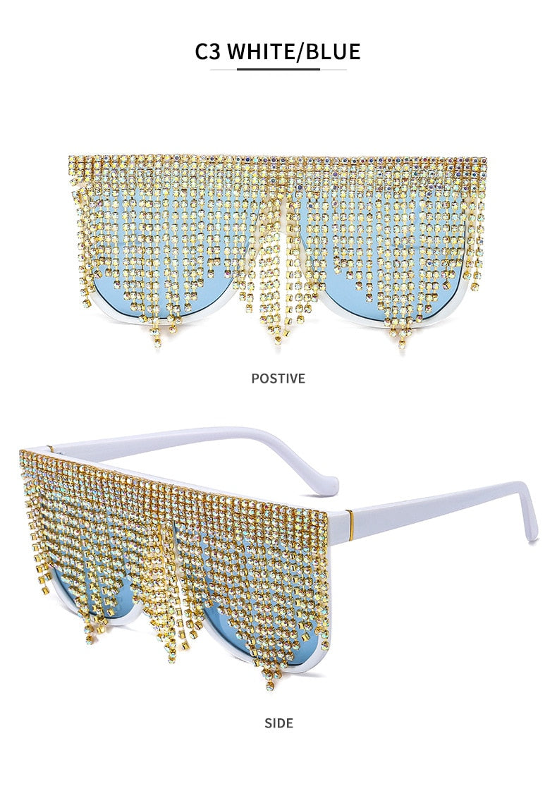  Women's Oversized Goggle Style Tassel Diamond One Piece Sunglasses - Women Sunglasses - DYAVOR® 