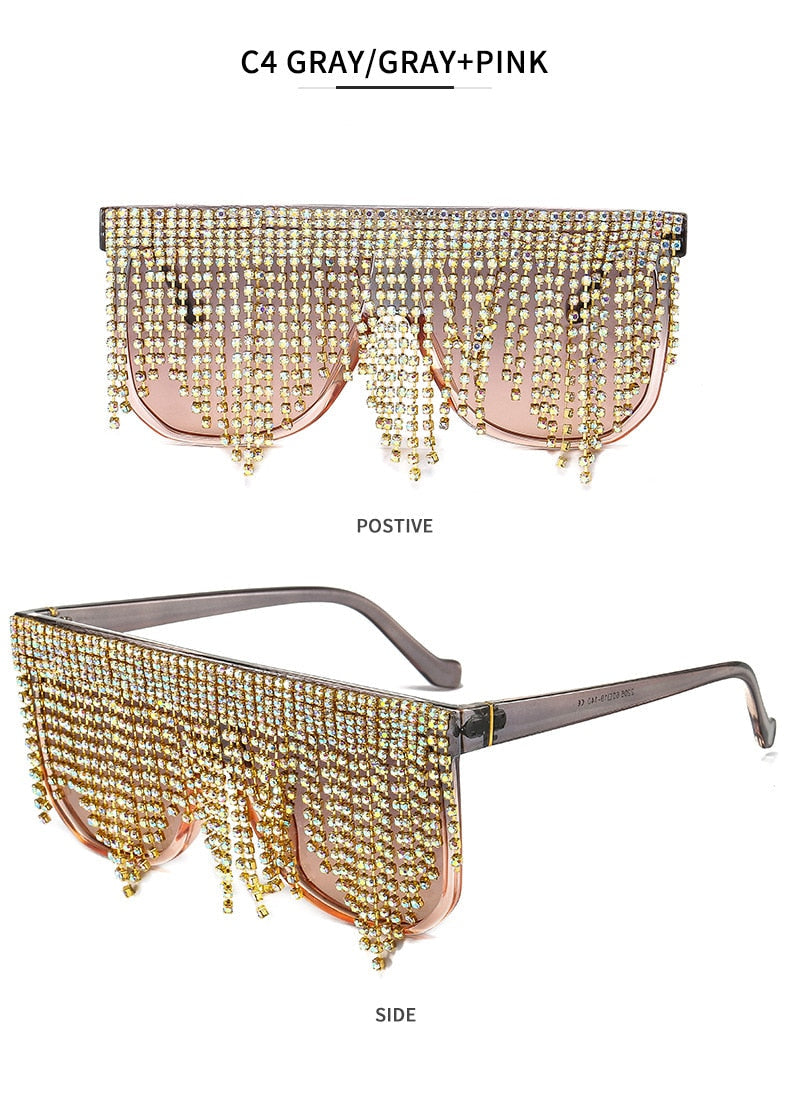  Women's Oversized Goggle Style Tassel Diamond One Piece Sunglasses - Women Sunglasses - DYAVOR® 