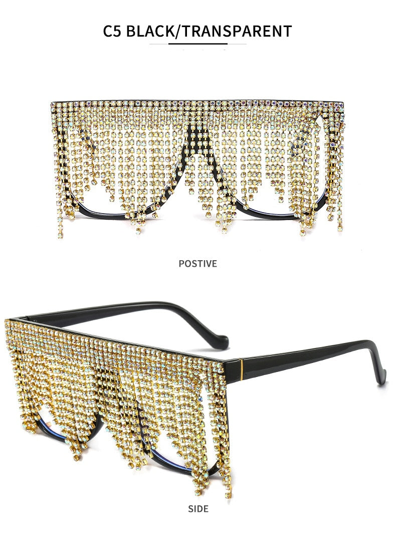  Women's Oversized Goggle Style Tassel Diamond One Piece Sunglasses - Women Sunglasses - DYAVOR® 