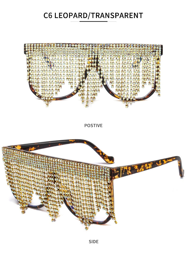  Women's Oversized Goggle Style Tassel Diamond One Piece Sunglasses - Women Sunglasses - DYAVOR® 