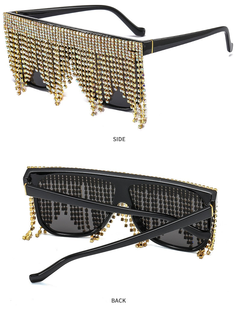  Women's Oversized Goggle Style Tassel Diamond One Piece Sunglasses - Women Sunglasses - DYAVOR® 