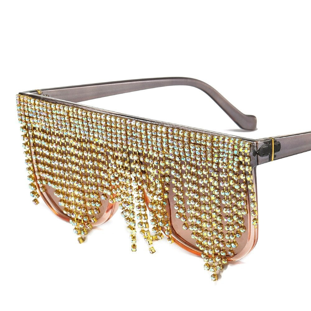  Women's Oversized Goggle Style Tassel Diamond One Piece Sunglasses - Women Sunglasses - DYAVOR® 