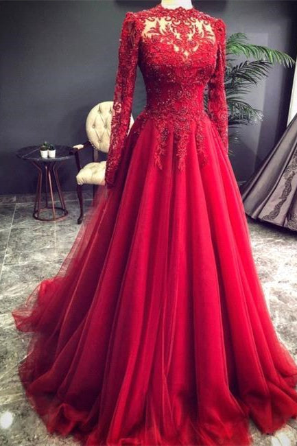  Luxury Red Evening Dresses With Sleeves Prom Dress with Lace - Prom Dresses - DYAVOR® 