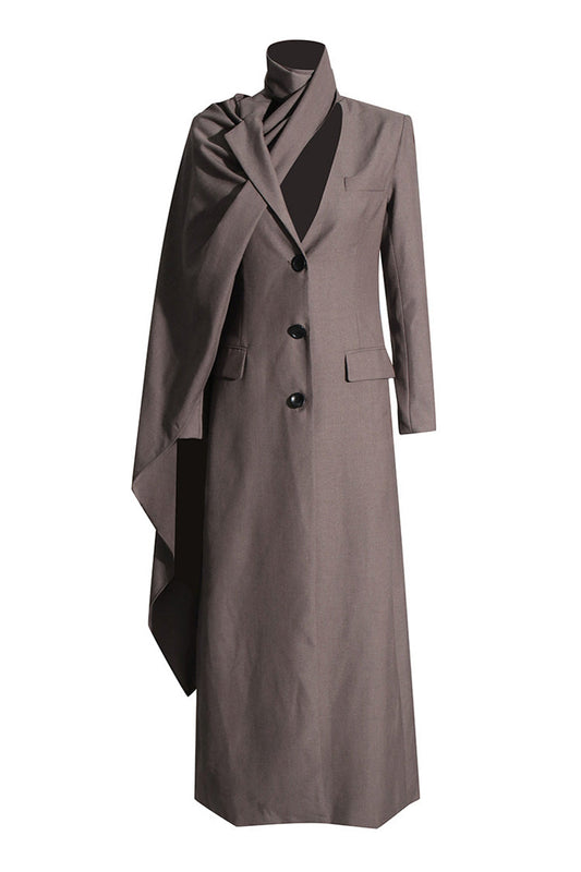  Minimalist Lapel Long Sleeve Button Down Wrap Scarf Long Tailored Blazer - Blazers - DYAVOR® 