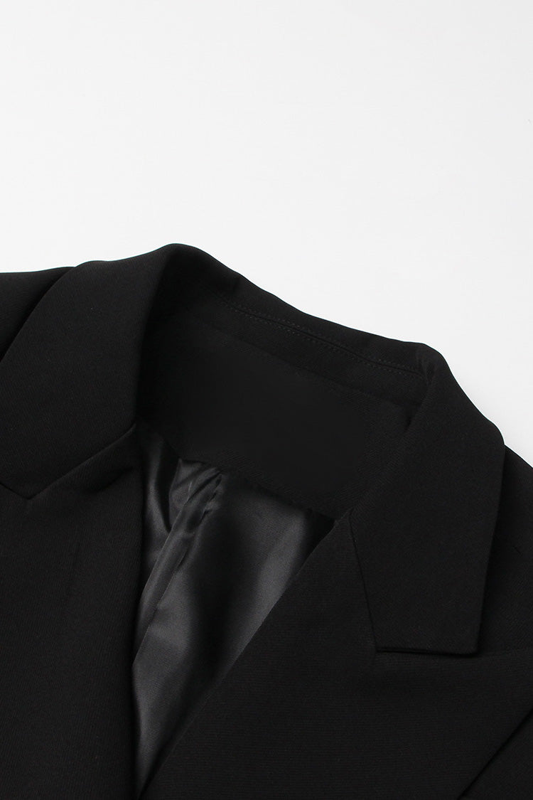  Minimalist Lapel Shoulder Pad Cinch Waist Double Breasted Long Blazer - Blazers - DYAVOR® 