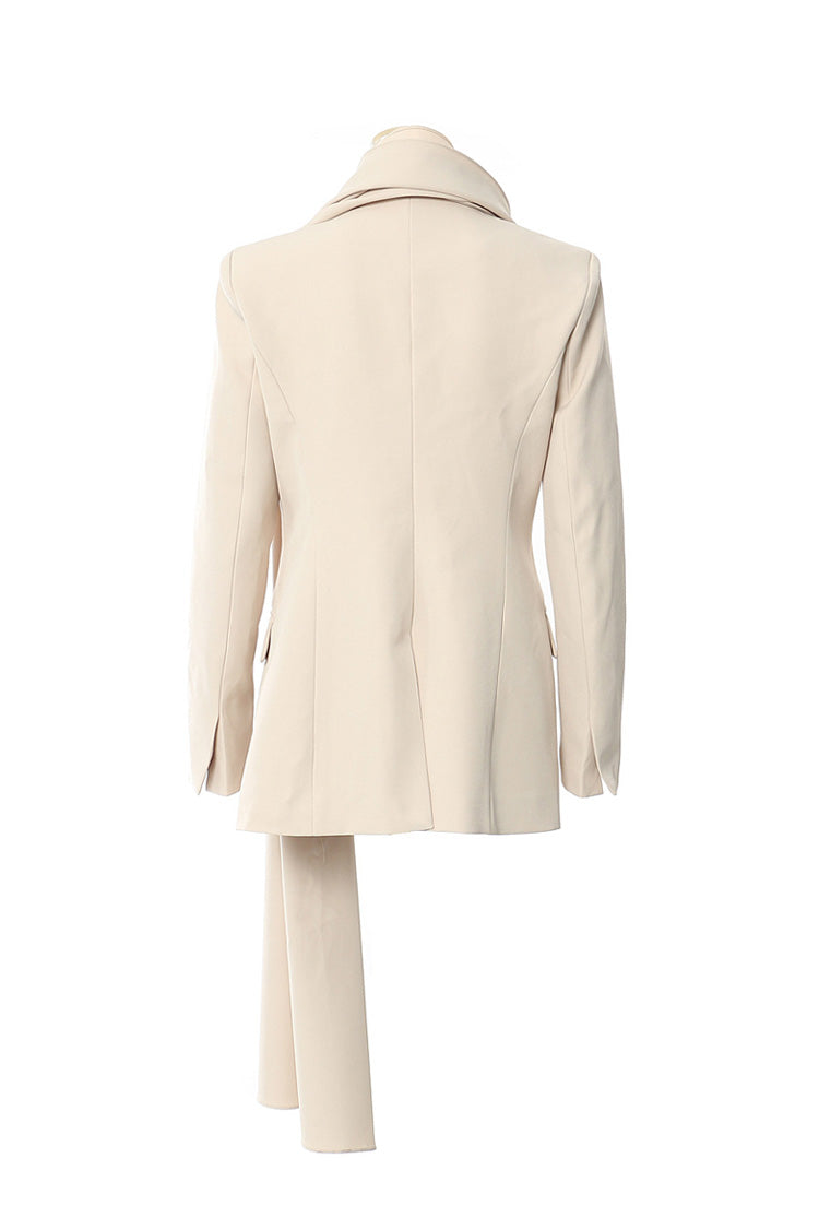  Minimalist Notched Lapel Long Sleeve Cinched Waist Scarf Blazer - Blazers - DYAVOR® 
