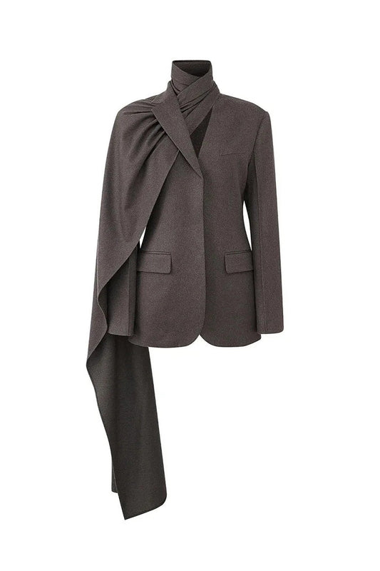  Minimalist Notched Lapel Long Sleeve Cinched Waist Scarf Blazer - Blazers - DYAVOR® 