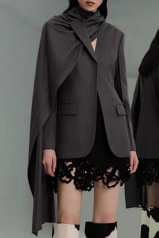  Minimalist Notched Lapel Long Sleeve Cinched Waist Scarf Blazer - Blazers - DYAVOR® 