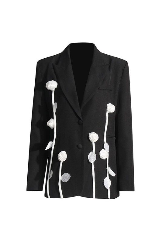  Minimalist White Rosette Lapel Collar Long Sleeve Single Breasted Boxy Blazer - Blazers - DYAVOR® 