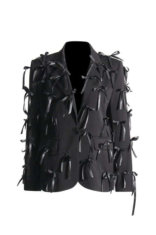  Modern Lapel Collar Long Sleeve Single Breasted Oversized Party Bow Blazer - Blazers - DYAVOR® 