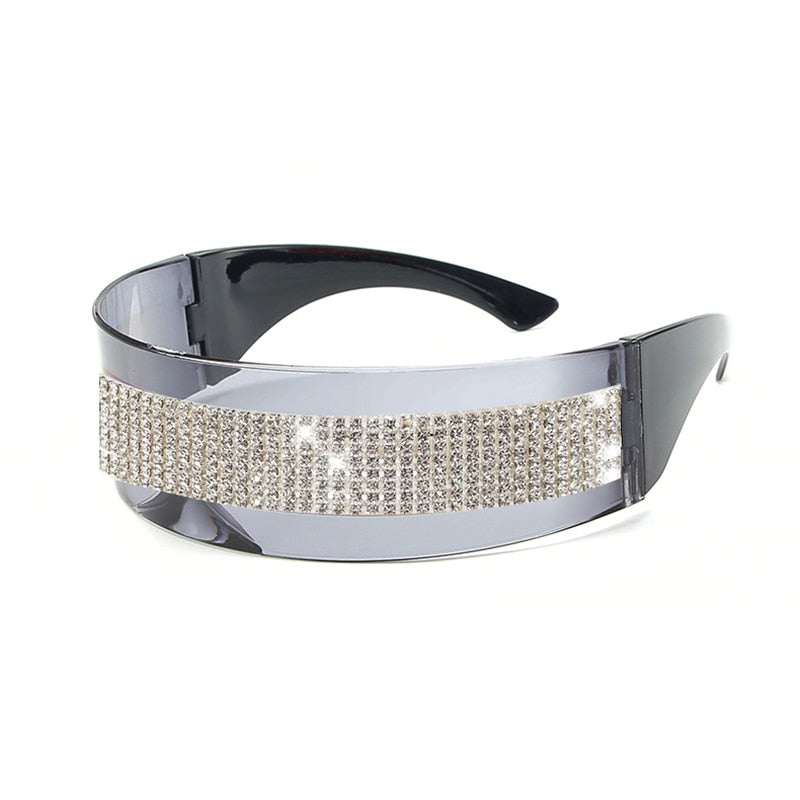  Women's One Piece Fashion Silver Mirror Rhinestone Sunglasses - Women Sunglasses - DYAVOR® 