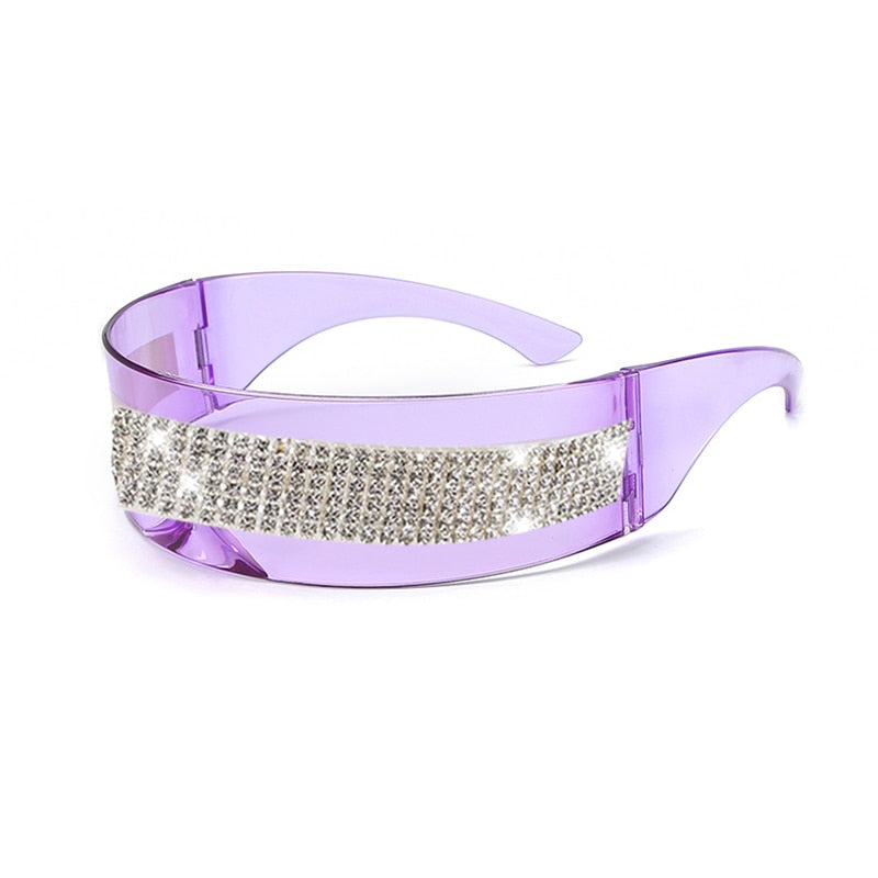  Women's One Piece Fashion Silver Mirror Rhinestone Sunglasses - Women Sunglasses - DYAVOR® 
