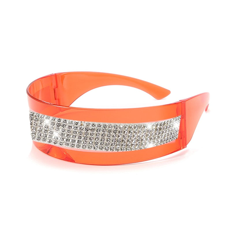  Women's One Piece Fashion Silver Mirror Rhinestone Sunglasses - Women Sunglasses - DYAVOR® 
