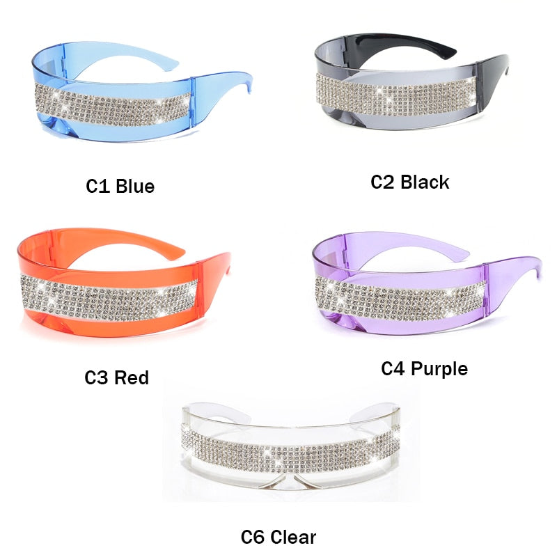  Women's One Piece Fashion Silver Mirror Rhinestone Sunglasses - Women Sunglasses - DYAVOR® 