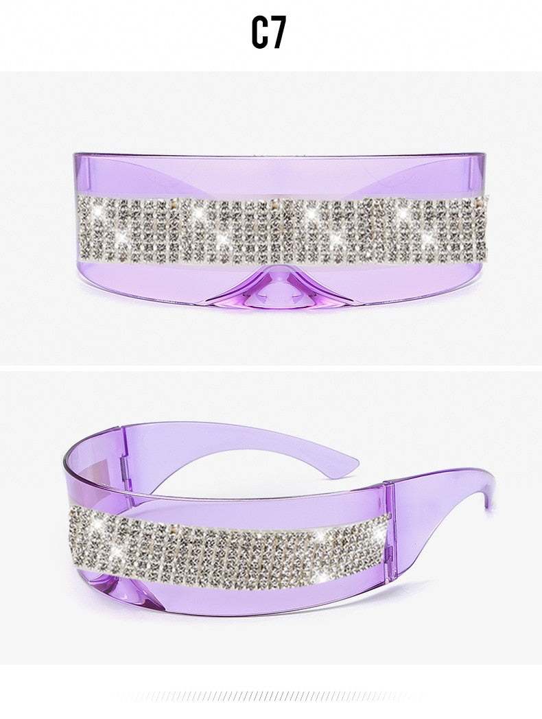  Women's One Piece Fashion Silver Mirror Rhinestone Sunglasses - Women Sunglasses - DYAVOR® 
