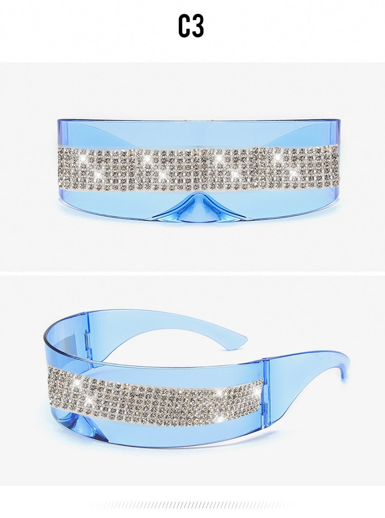  Women's One Piece Fashion Silver Mirror Rhinestone Sunglasses - Women Sunglasses - DYAVOR® 