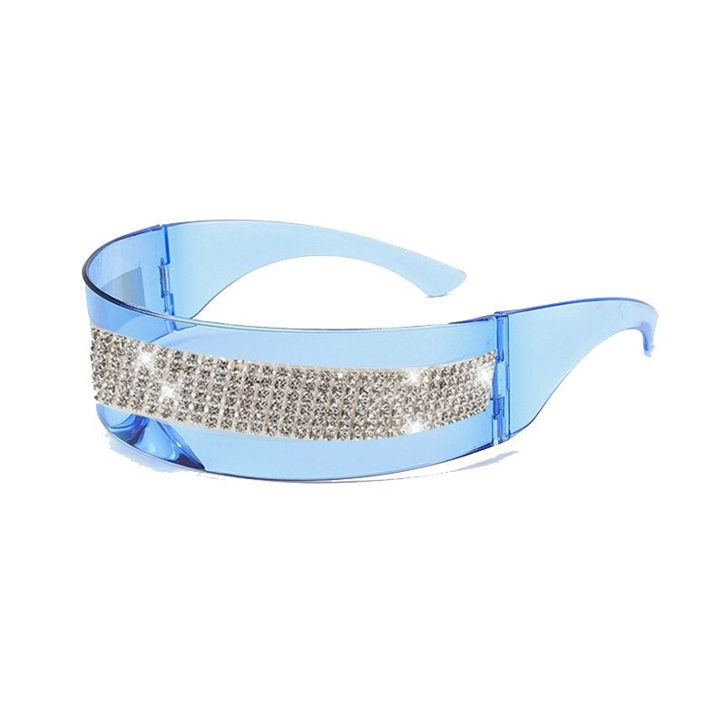  Women's One Piece Fashion Silver Mirror Rhinestone Sunglasses - Women Sunglasses - DYAVOR® 