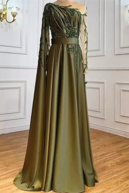  One Shoulder Evening Dress with Cape Long Sleeves - Prom Dresses - DYAVOR® 