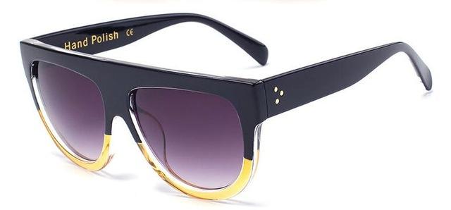  Oversize Flat Shield Design Rivet Sunglasses for Women with Gradient Lens - Women Sunglasses - DYAVOR® 
