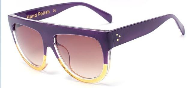  Oversize Flat Shield Design Rivet Sunglasses for Women with Gradient Lens - Women Sunglasses - DYAVOR® 