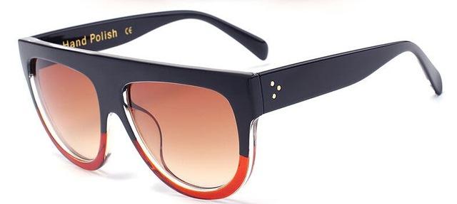  Oversize Flat Shield Design Rivet Sunglasses for Women with Gradient Lens - Women Sunglasses - DYAVOR® 