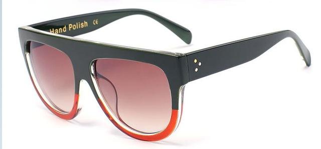  Oversize Flat Shield Design Rivet Sunglasses for Women with Gradient Lens - Women Sunglasses - DYAVOR® 