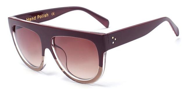  Oversize Flat Shield Design Rivet Sunglasses for Women with Gradient Lens - Women Sunglasses - DYAVOR® 