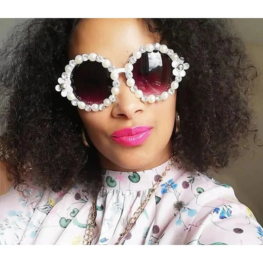  Women's Shiny Rhinestone Diamond Designer Round Shape Sunglasses - Women Sunglasses - DYAVOR® 