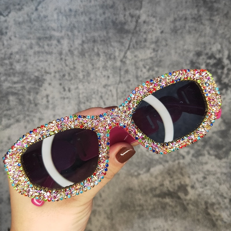  Women's Luxury Rectangle Rhinestone Diamond Bling Sunglasses - Women Sunglasses - DYAVOR® 