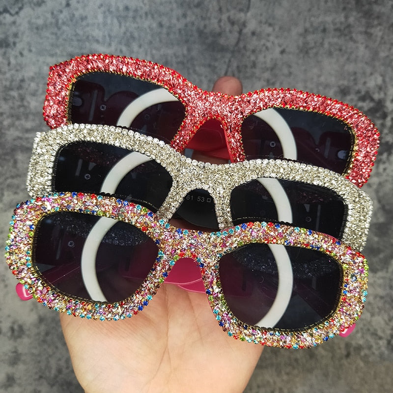  Women's Luxury Rectangle Rhinestone Diamond Bling Sunglasses - Women Sunglasses - DYAVOR® 