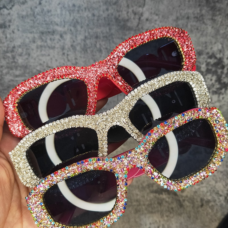  Women's Luxury Rectangle Rhinestone Diamond Bling Sunglasses - Women Sunglasses - DYAVOR® 