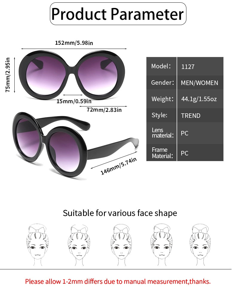  Unisex Trendy Vintage Oversized Gradient Goggle Round Sunglasses - Unisex Sunglasses - DYAVOR® 