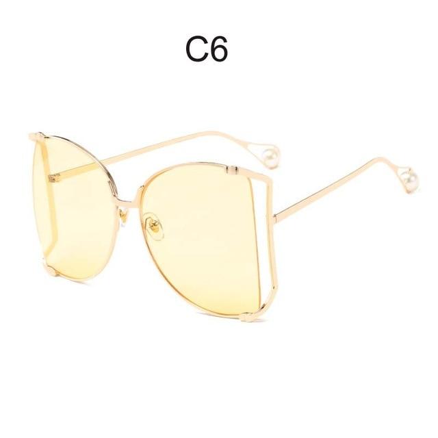  Oversized Square UV400 Women's Designer Sunglasses with Pearl - Women Sunglasses - DYAVOR® 