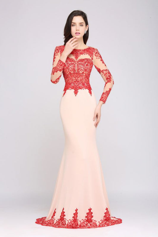  Pink Mermaid Scoop Sweep Train Pretty Evening Dresses with Lace - Prom Dresses - DYAVOR® 