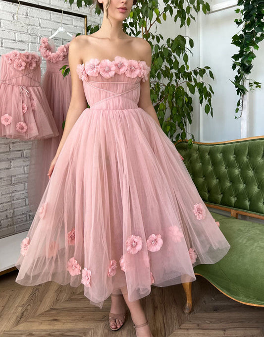  Pandora |Princess Strapless Light Pink Prom Dress with Flowers - Prom Dress - DYAVOR® 