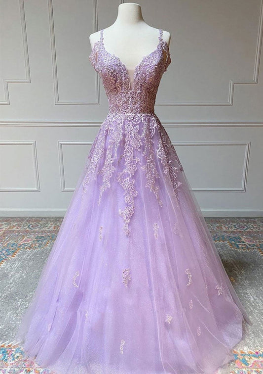  Aliana | Princess Spaghetti Straps Floor-Length Tulle Prom Dress With Beading Appliqued - Prom Dress - DYAVOR® 