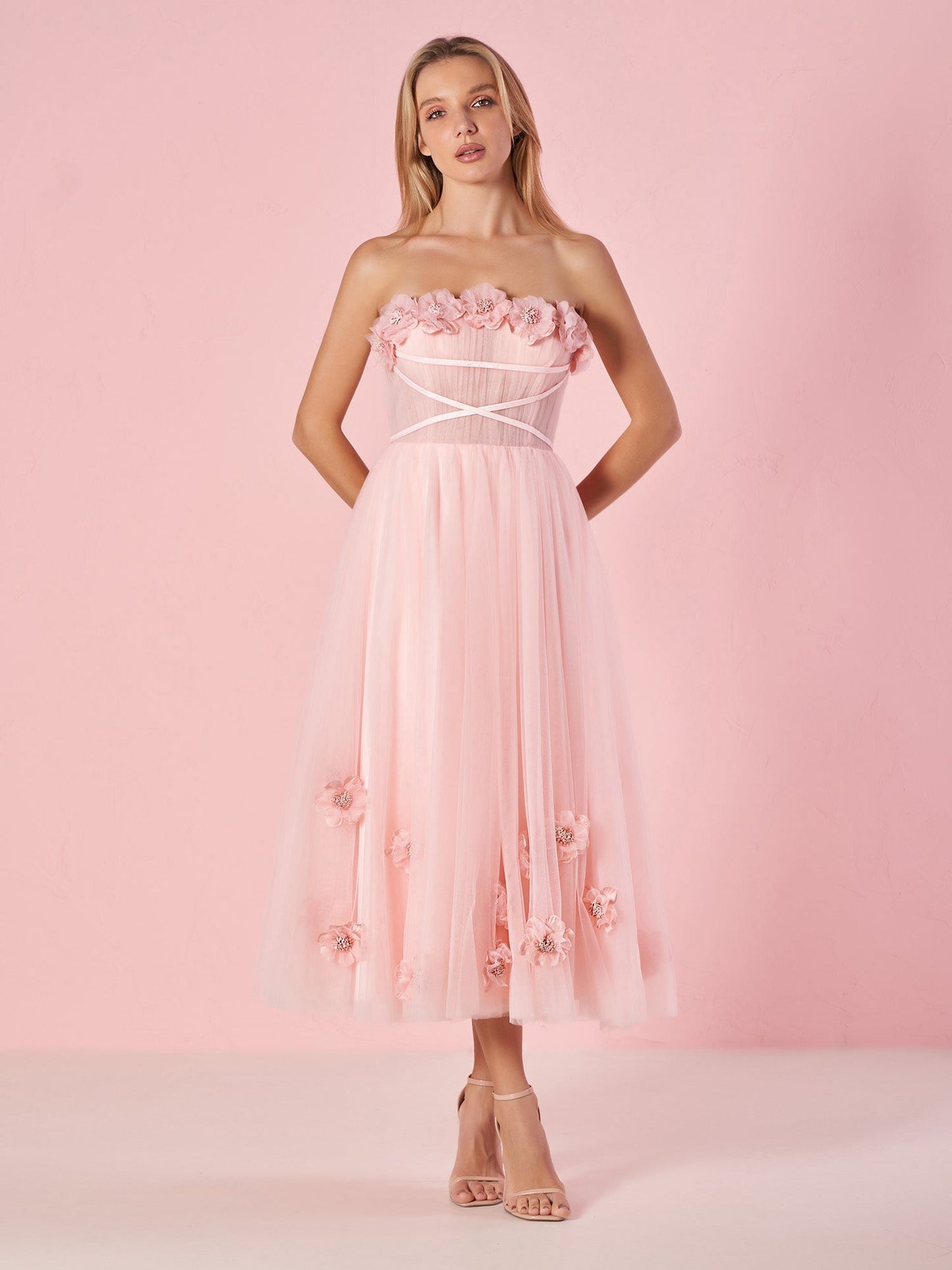  Pandora |Light Pink Princess Strapless Prom Dress with Flowers - Prom Dress - DYAVOR® 