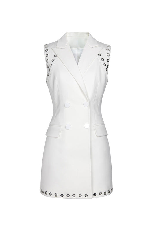 Punk Lapel Sleeveless Metallic Grommet Double Breasted Blazer Mini Dress - Blazer - DYAVOR® 