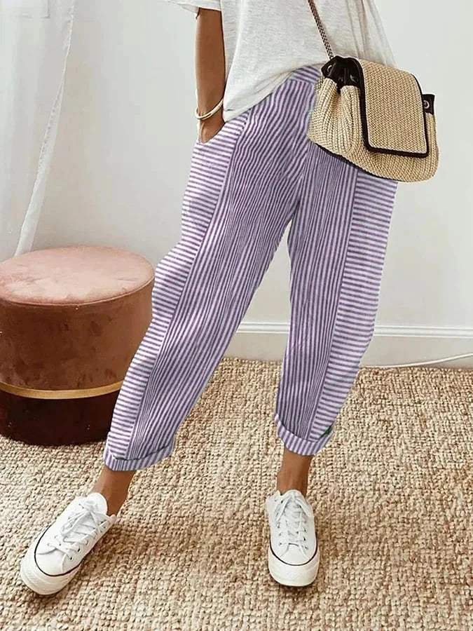  Women's Pants - Playful Striped Pattern - Soft Material - Perfect for Warm Days - 05/112024 1 - DYAVOR® 