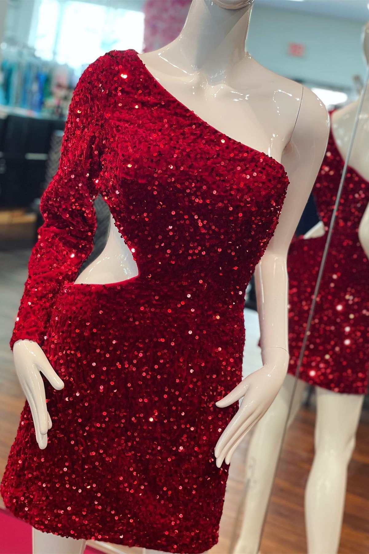  Kensley | Purple Sequin One-Sleeve Cutout Short Homecoming Dress - Prom Dress - DYAVOR® 