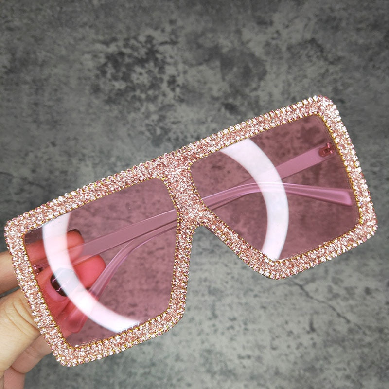  Women's Oversized Rectangle Rhinestones Bling Diamond Sunglasses - Women Sunglasses - DYAVOR® 