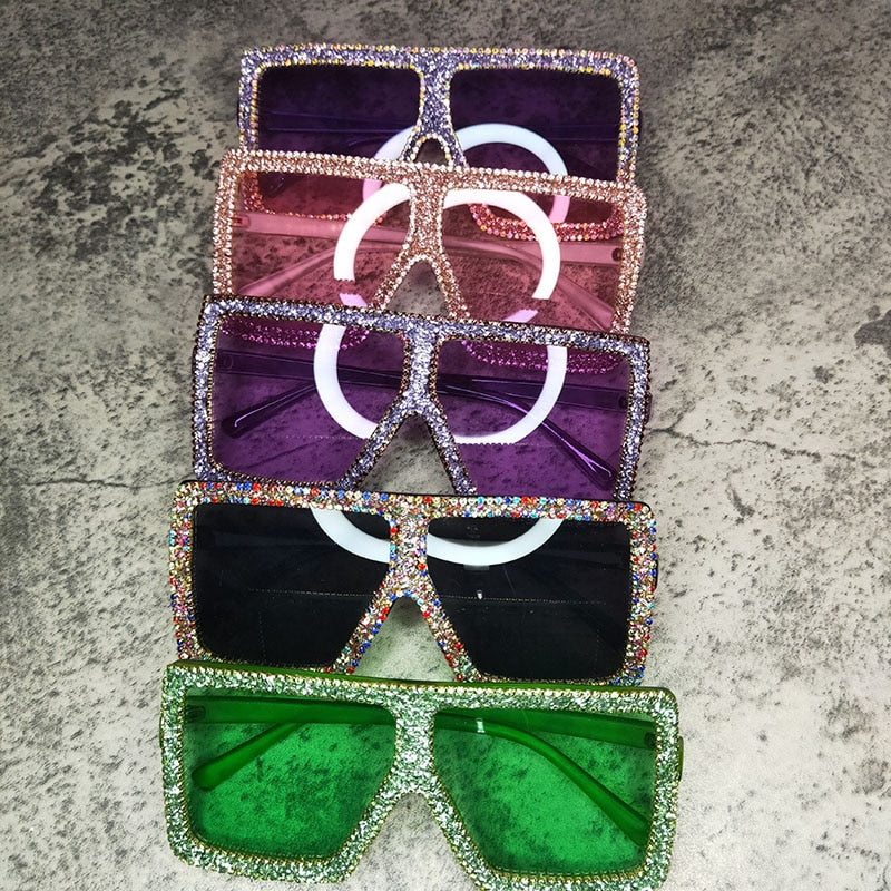  Women's Oversized Rectangle Rhinestones Bling Diamond Sunglasses - Women Sunglasses - DYAVOR® 