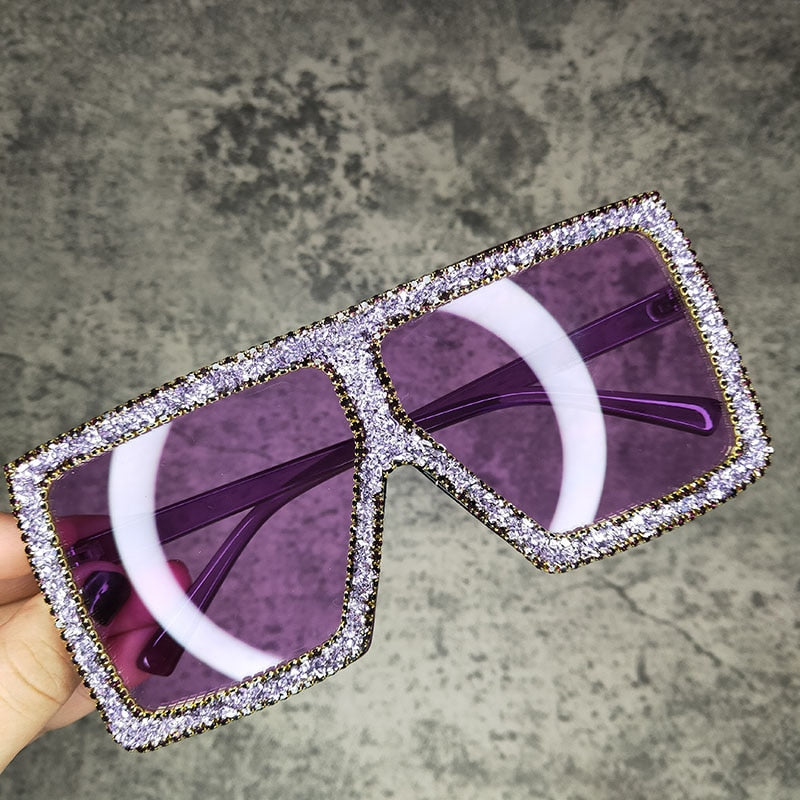 Women's Oversized Rectangle Rhinestones Bling Diamond Sunglasses - Women Sunglasses - DYAVOR® 