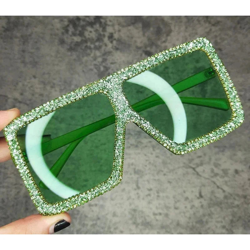  Women's Oversized Rectangle Rhinestones Bling Diamond Sunglasses - Women Sunglasses - DYAVOR® 